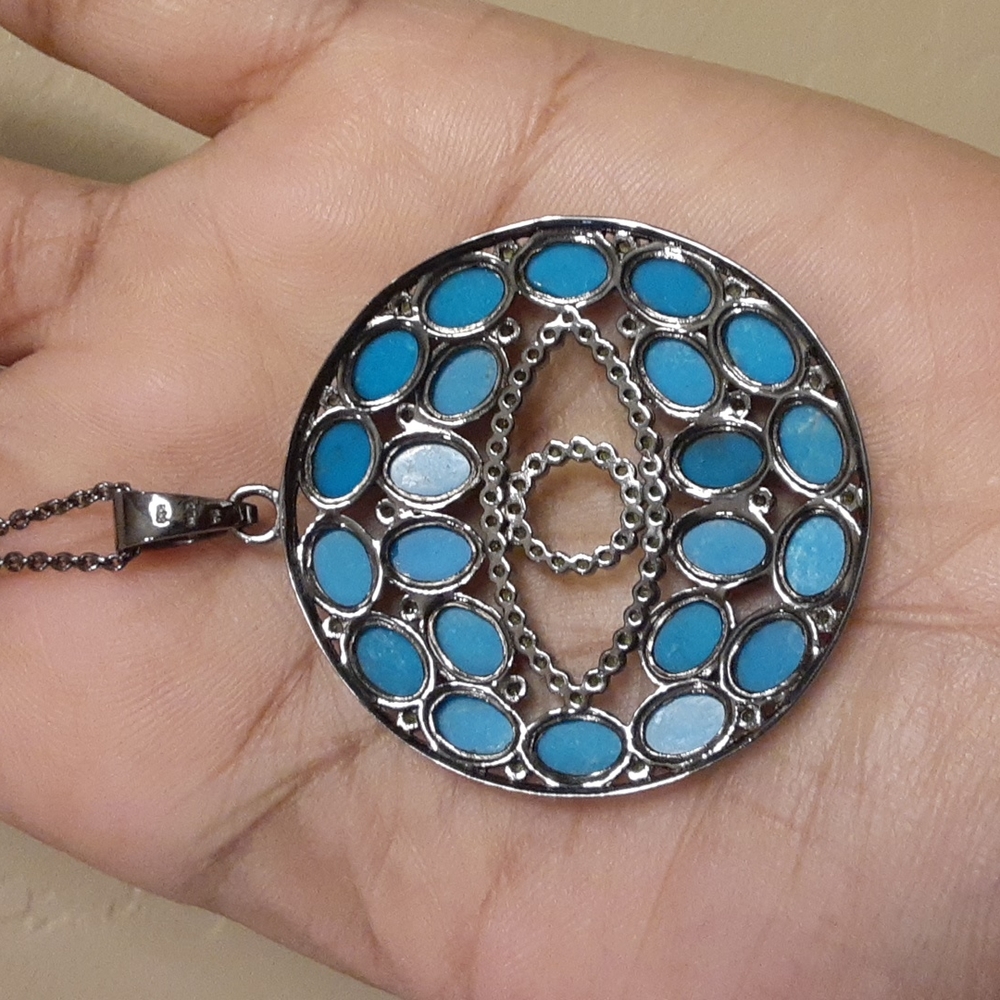 HOLD. 925, Genuine  Russian Diopside and Sleeping Beauty Turquoise. Evil Eye. - Picture 9 of 15